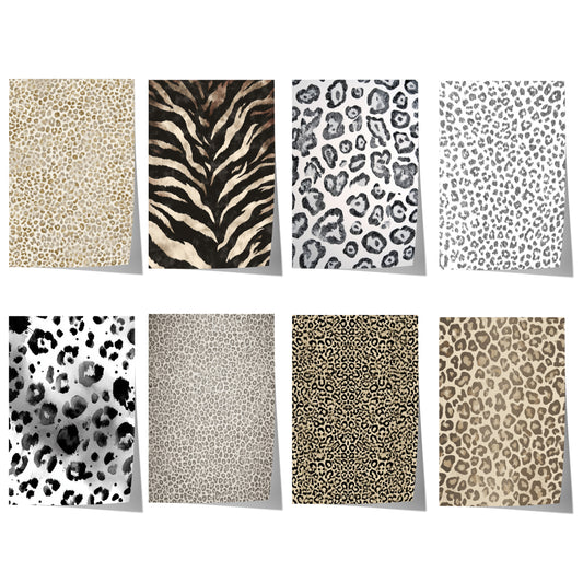 Tiermuster Poster · Geschenkidee · Monochrome und Braune Tierfell Muster Leopard Flecken und Tiger Texturen · Dekoprint ohne Rahmen