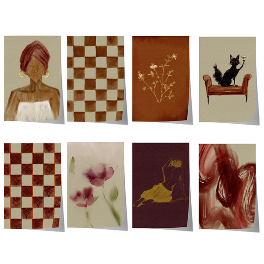 Blumen Poster · Retro Schachbrettmuster & moderne Kunst · Dekoprint ohne Rahmen