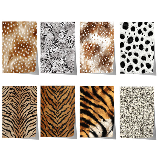 Tiermuster Poster · Geschenkidee · Tierfell Muster Wildtiere Leopard und Tiger Texturen · Dekoprint ohne Rahmen