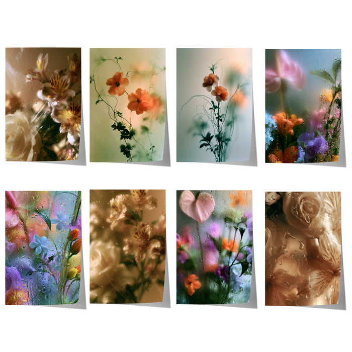 Geschenkidee · Blumen hinter Glas und Wassertropfen Poster Ästhetische Natur Fotografie · Dekoprint ohne Rahmen | JUSTGOODMOOD