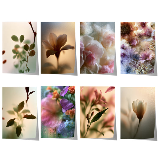 Blumen Poster · Blumen hinter beschlagenem Glas Natur Fotografie · Dekoprint ohne Rahmen