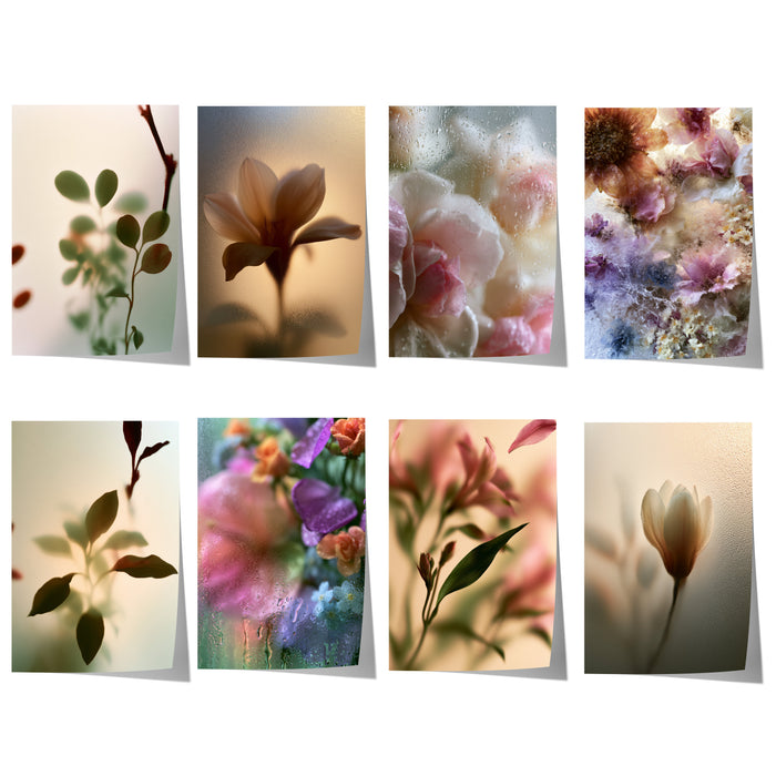Geschenkidee · Blumen hinter beschlagenem Glas Poster Ästhetische Natur Fotografie · Dekoprint ohne Rahmen | JUSTGOODMOOD