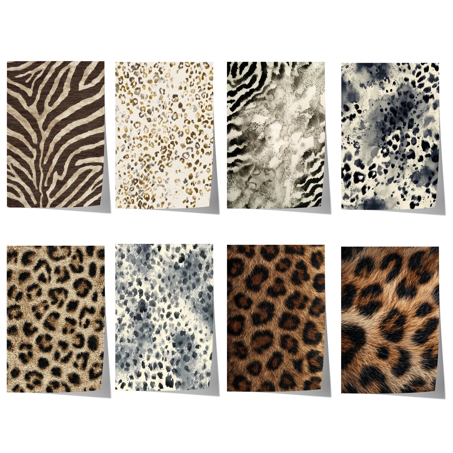 Tiermuster Poster · Geschenkidee · Stilvolle Zebra und Raubkatzen Fell Texturen Leopard Muster · Dekoprint ohne Rahmen