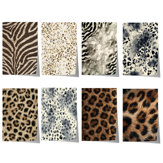 Tiermuster Poster · Geschenkidee · Stilvolle Zebra und Raubkatzen Fell Texturen Leopard Muster · Dekoprint ohne Rahmen