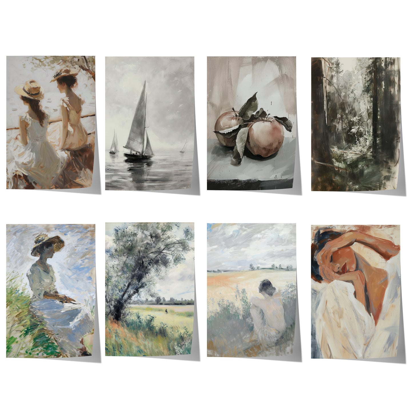 Vintage Impressionismus Poster · Geschenkidee · Frauen Segelboot Landschaft Stillleben Naturmalerei · Dekoprint ohne Rahmen