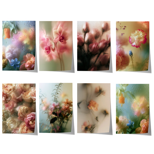 Poster Blumen · Geschenkidee · Blumen hinter Glas mit Wassertropfen Poster Ästhetische Fotografie Prints · Dekoprint ohne Rahmen