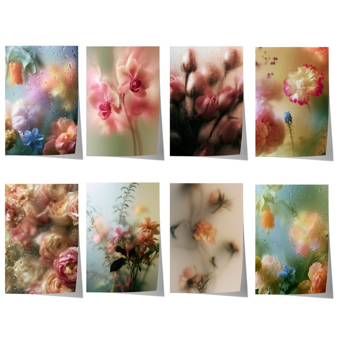 Geschenkidee · Blumen hinter Glas mit Wassertropfen Poster Ästhetische Fotografie Prints · Dekoprint ohne Rahmen | JUSTGOODMOOD