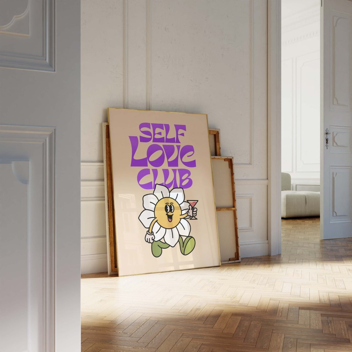 Self Love Club Poster · Retro Blumen Charakter Illustration Poster · Verspielte Pop Art Typografie · Print ohne Rahmen - justgoodmood
