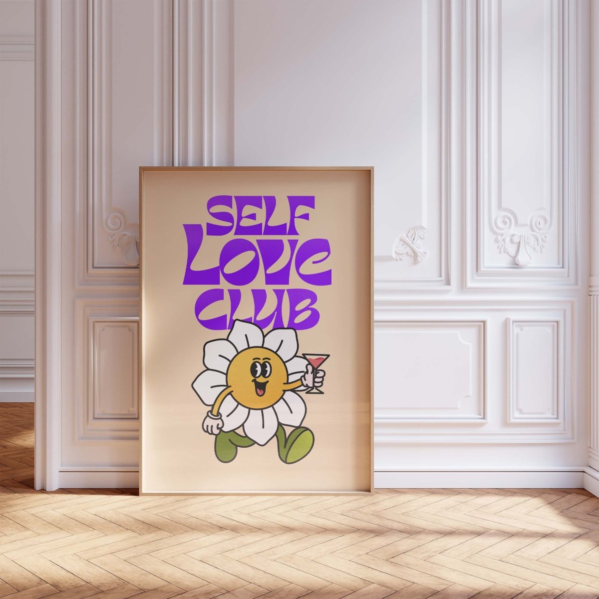 Self Love Club Poster · Retro Blumen Charakter Illustration Poster · Verspielte Pop Art Typografie · Print ohne Rahmen - justgoodmood