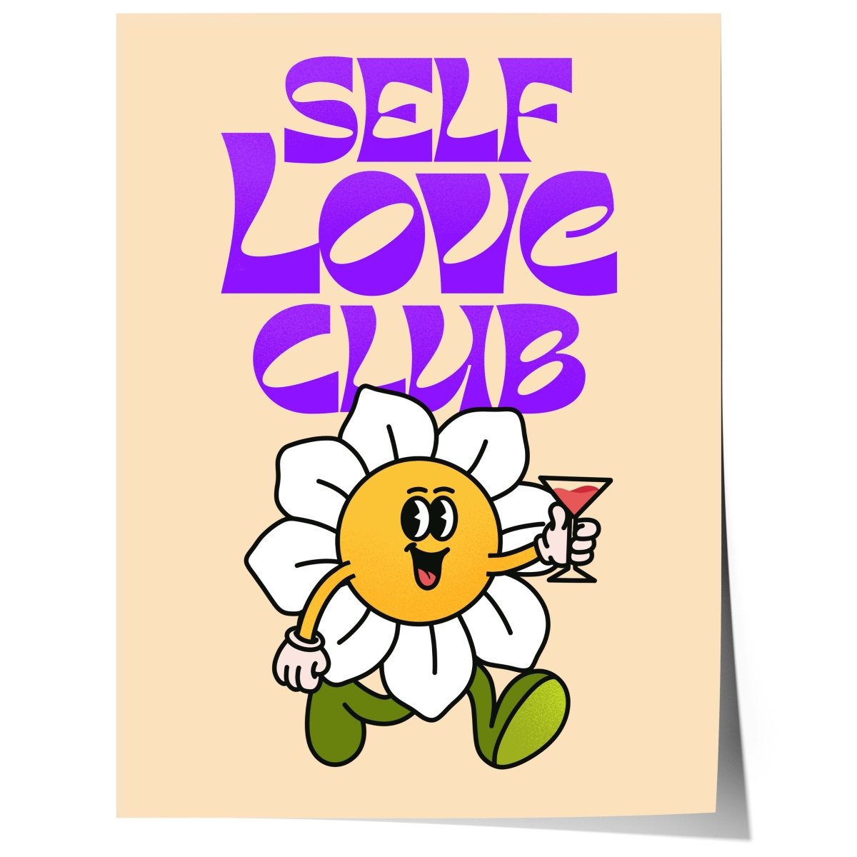 Self Love Club Poster · Retro Blumen Charakter Illustration Poster · Verspielte Pop Art Typografie · Print ohne Rahmen - justgoodmood