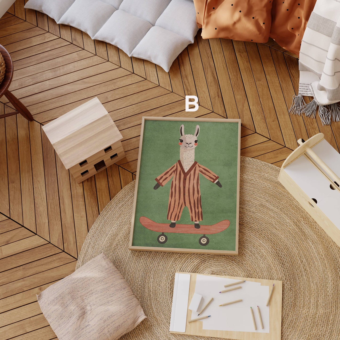 Skateboard Waldtiere Poster Kinderzimmer · Geschenkidee für Kinder · Dalmatiner Löwe Fuchs Lama Koala Bär · Deko Print ohne Rahmen - justgoodmood