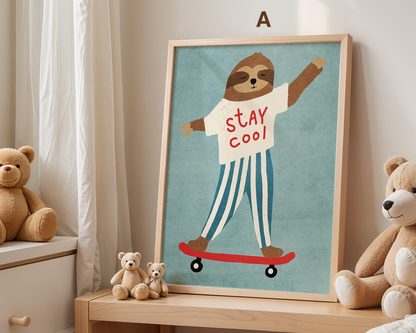 Skateboard Waldtiere Poster Kinderzimmer · Geschenkidee für Kinder · Fuchs Panda Bär Giraffe Faultier · Kinderzimmer Deko · Deko Print ohne Rahmen - justgoodmood