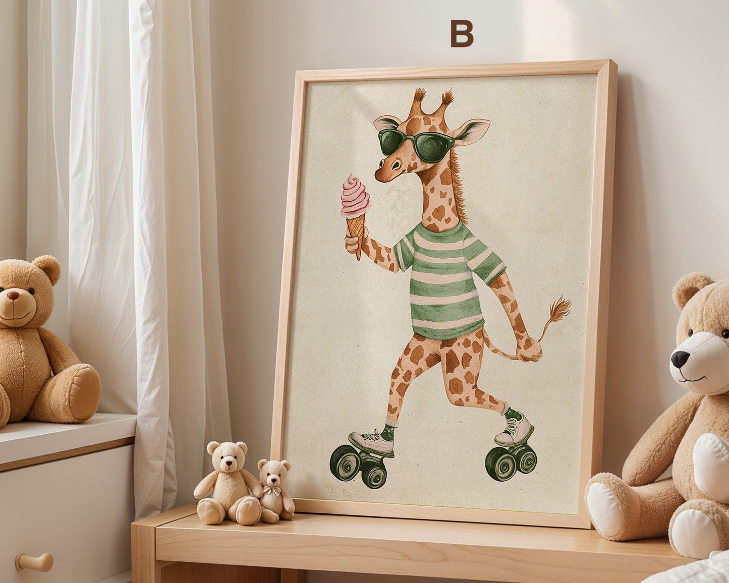 Skateboard Waldtiere Poster Kinderzimmer · Geschenkidee für Kinder · Fuchs Panda Bär Giraffe Faultier · Kinderzimmer Deko · Deko Print ohne Rahmen - justgoodmood