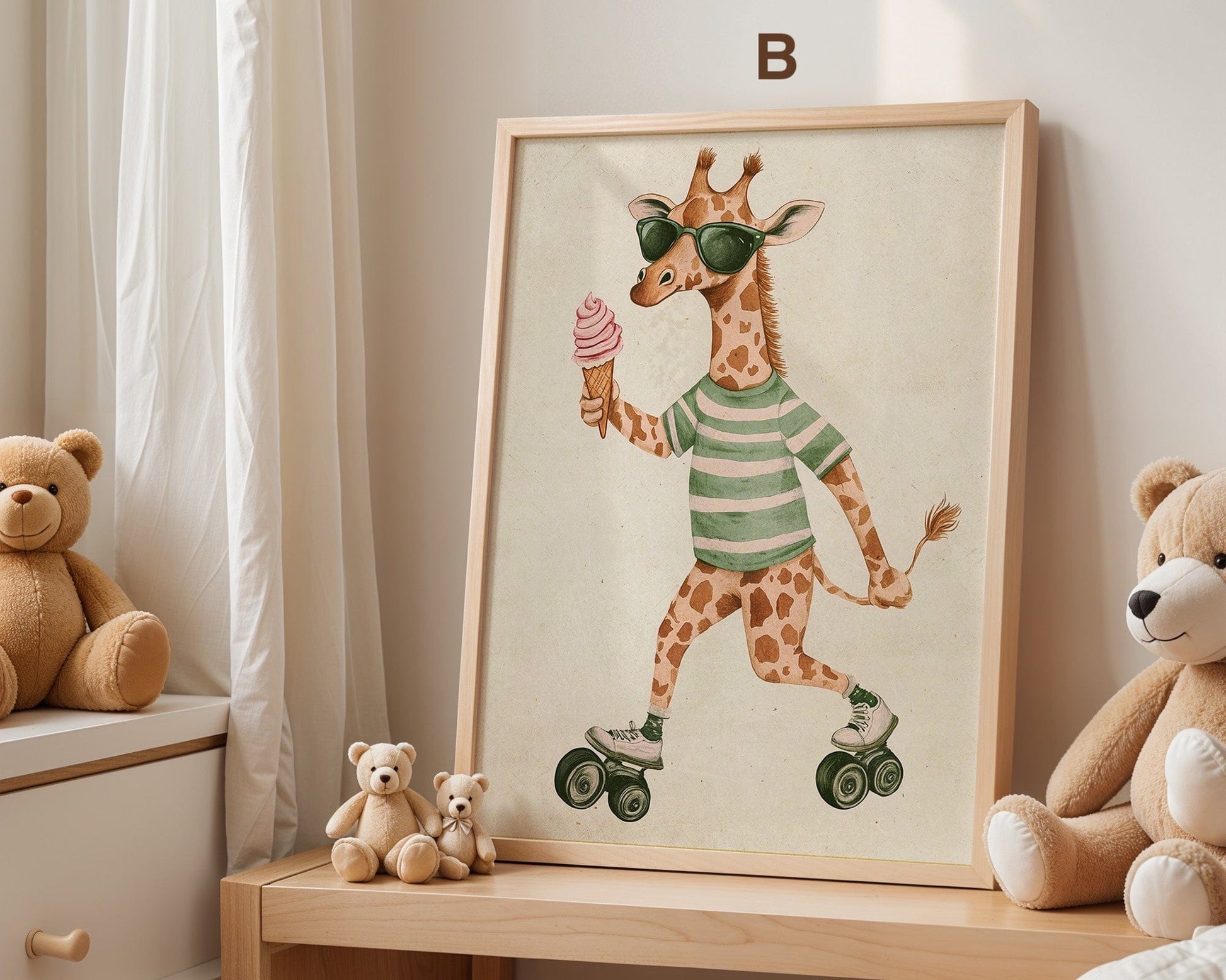 Skateboard Waldtiere Poster Kinderzimmer · Geschenkidee für Kinder · Fuchs Panda Bär Giraffe Faultier · Kinderzimmer Deko · Deko Print ohne Rahmen - justgoodmood