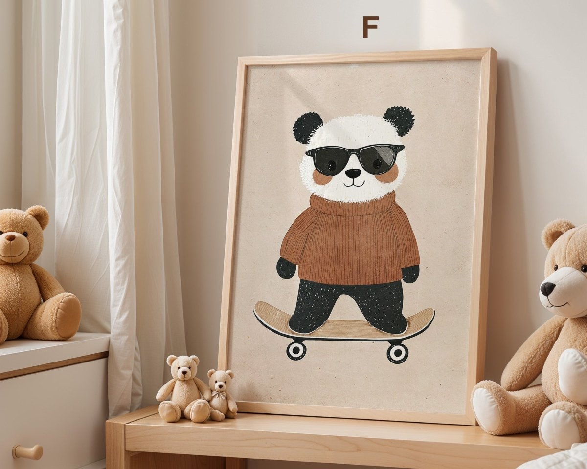 Skateboard Waldtiere Poster Kinderzimmer · Geschenkidee für Kinder · Fuchs Panda Bär Giraffe Faultier · Kinderzimmer Deko · Deko Print ohne Rahmen - justgoodmood