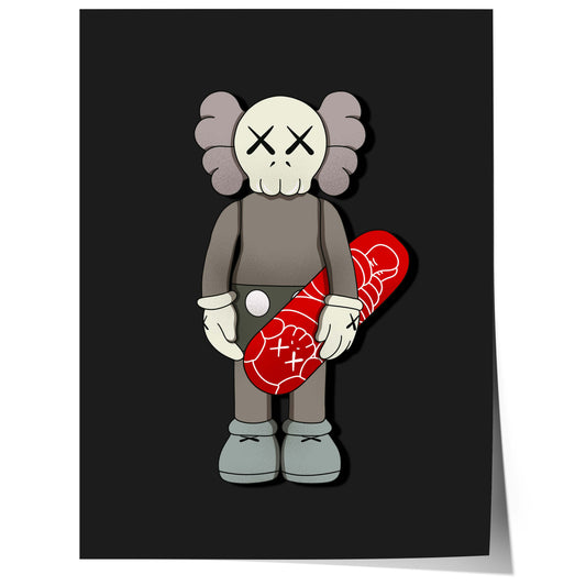 skull character holding skateboard cartoon street art illustration