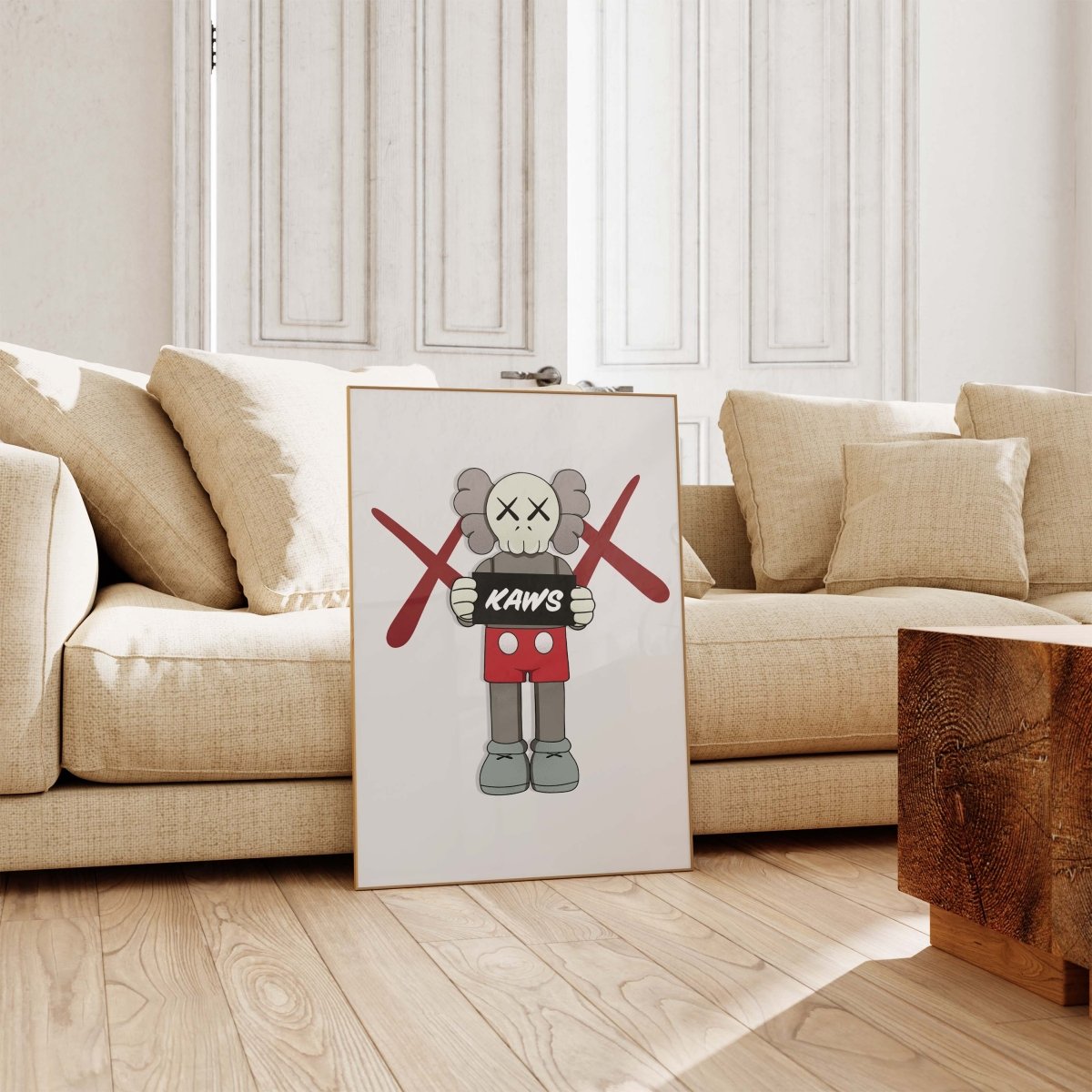 Street Art Figur mit Schild Poster · Urban Graffiti Charakter im Designer Toy Stil · Moderne Pop Art Illustration · Print ohne Rahmen - justgoodmood