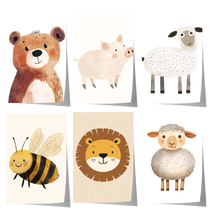 JUSTGOODMOOD Süße Tiere Wandbild – Premium Baumwoll-Canvas