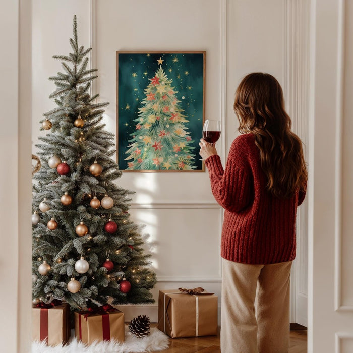 Tanne Weihnachts Poster – Premium Baumwoll-Canvas