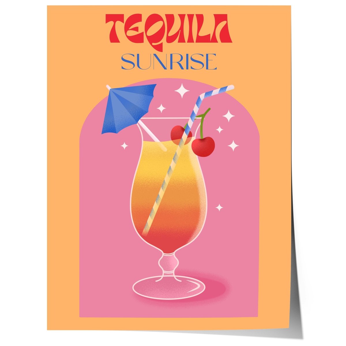 Tequila Sunrise Poster · Retro Cocktail Illustration · Pop Art Stil in Warmen Farben · Print ohne Rahmen - justgoodmood