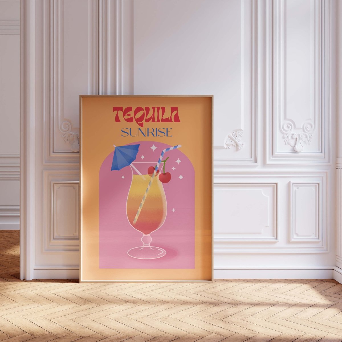 Tequila Sunrise Poster · Retro Cocktail Illustration · Pop Art Stil in Warmen Farben · Print ohne Rahmen - justgoodmood