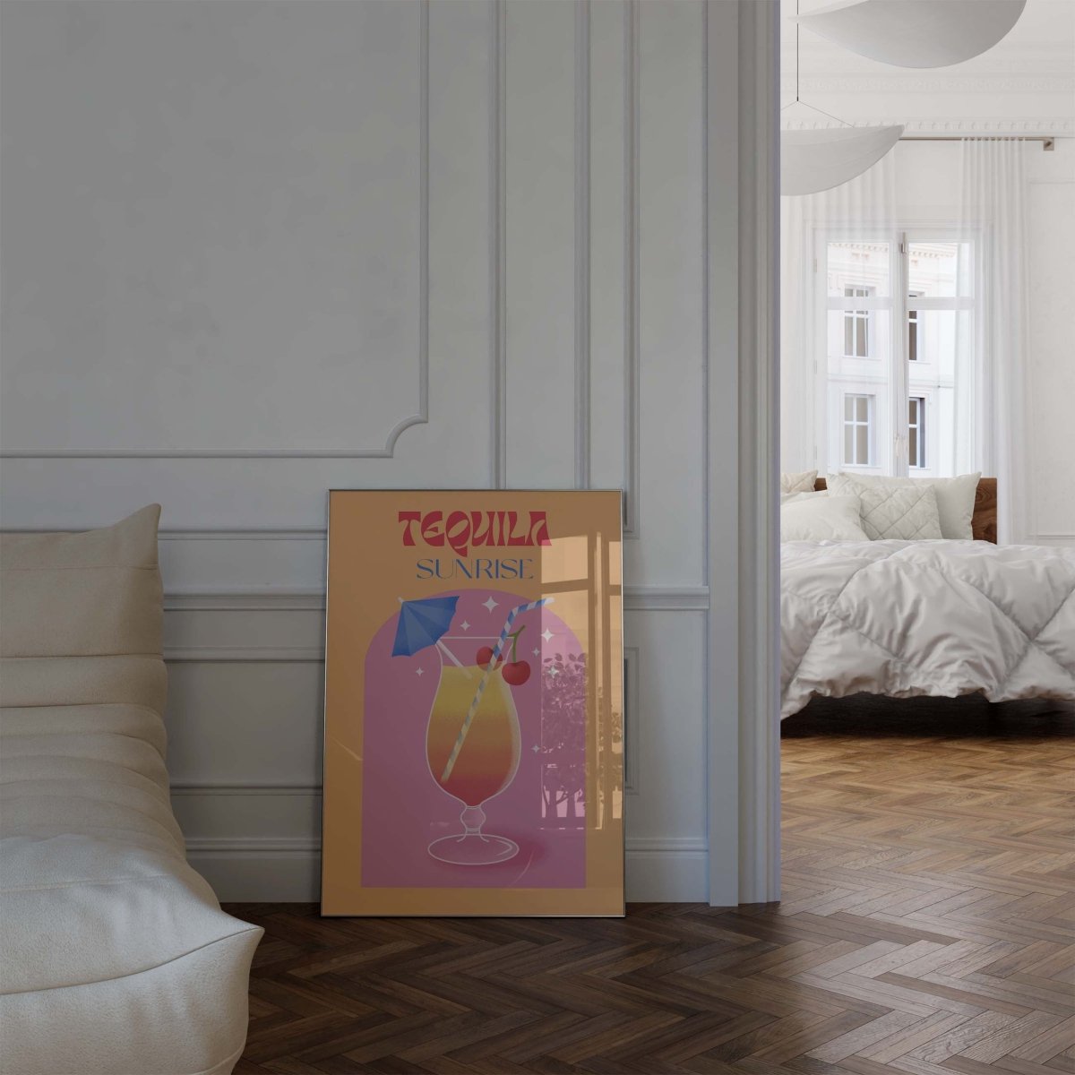 Tequila Sunrise Poster · Retro Cocktail Illustration · Pop Art Stil in Warmen Farben · Print ohne Rahmen - justgoodmood