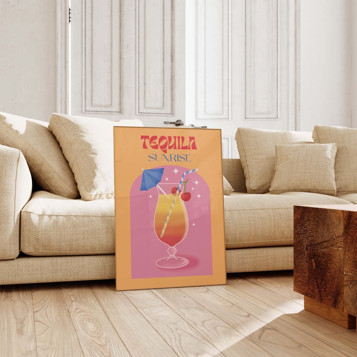 Tequila Sunrise Poster · Retro Cocktail Illustration · Pop Art Stil in Warmen Farben · Print ohne Rahmen - justgoodmood