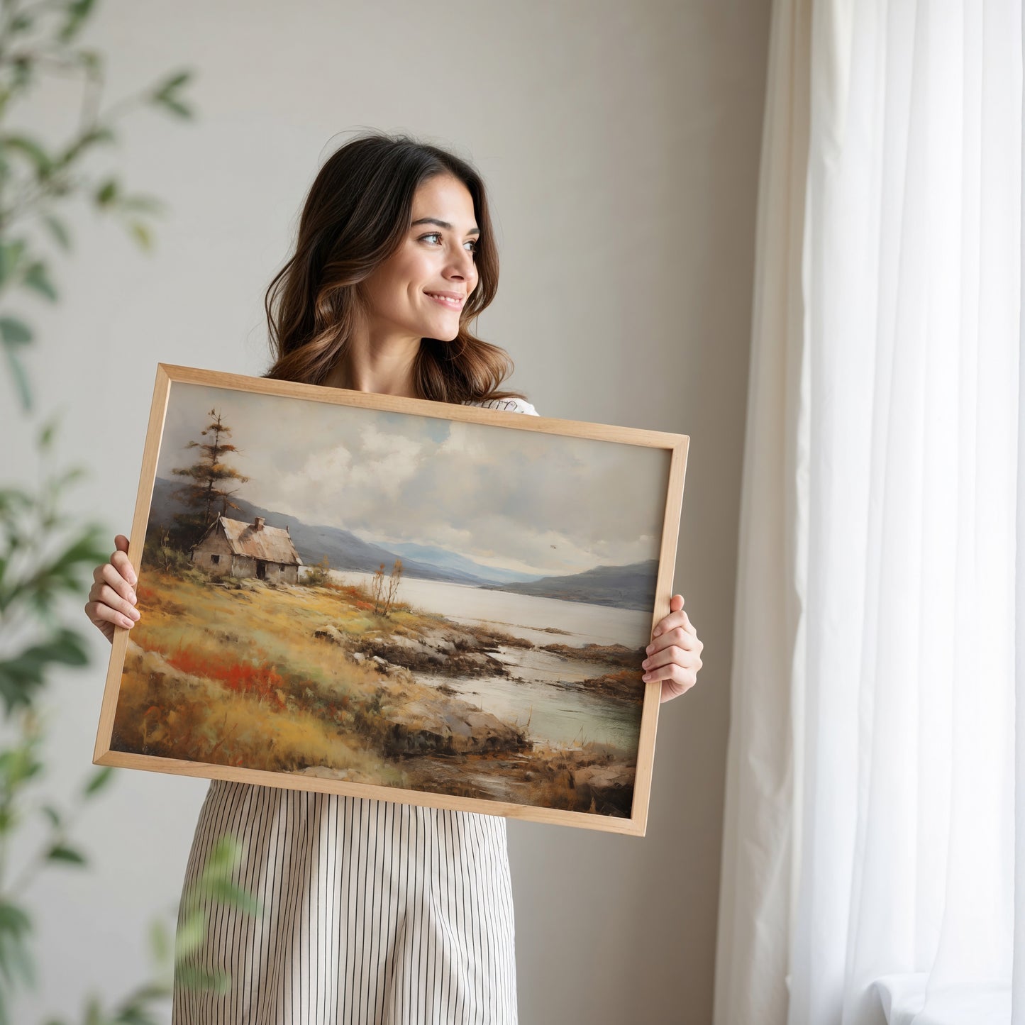 Landschaft Poster · Geschenkidee · See Wiesen Bäume Naturmalerei · Aquarell Wandkunst · Dekoprint ohne Rahmen