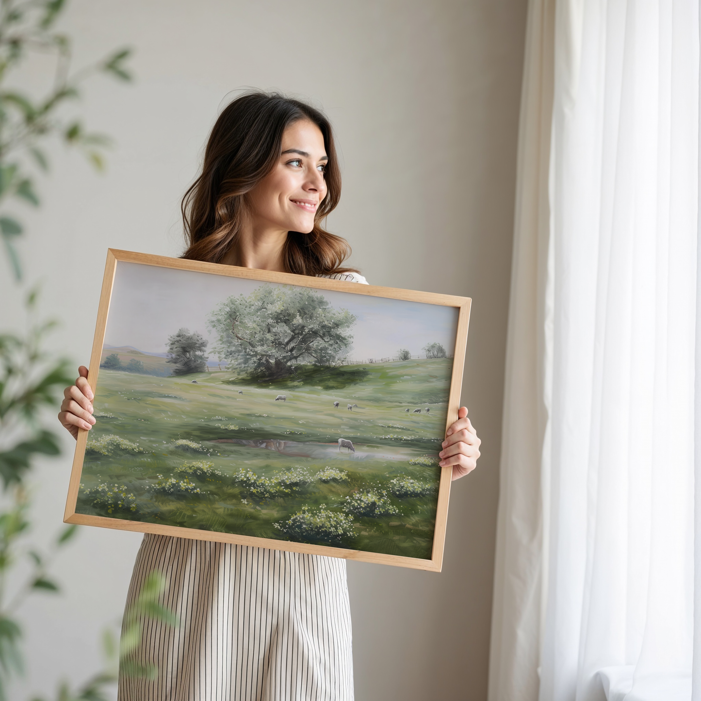 Moderne Natur Poster · Geschenkidee · Wald Blumenzeichnung Hase Herbstlandschaft · Dekoprint ohne Rahmen
