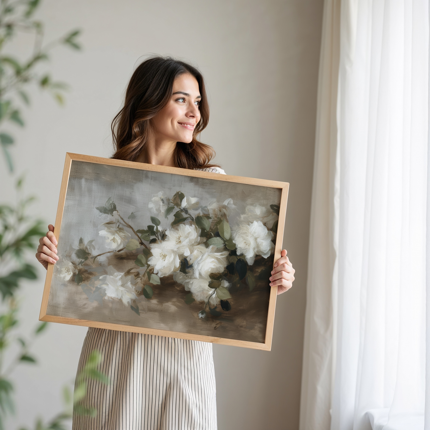 Moderne Landschaft Poster · Geschenkidee · Weiße Blüten Alpen Flieder Französische Straßenszene · Dekoprint ohne Rahmen