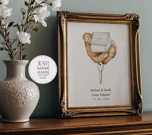 Personalisiertes Zuhause Poster · Geschenkidee · Haus Schlüssel Illustration · Einzug Familie Paar Geschenk · Print ohne Rahmen