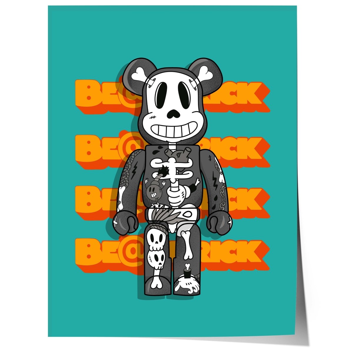 Urban Toy Bear Skelett Poster · Urban Street Art Figur · Pop Art Graffiti Stil · Print ohne Rahmen - justgoodmood