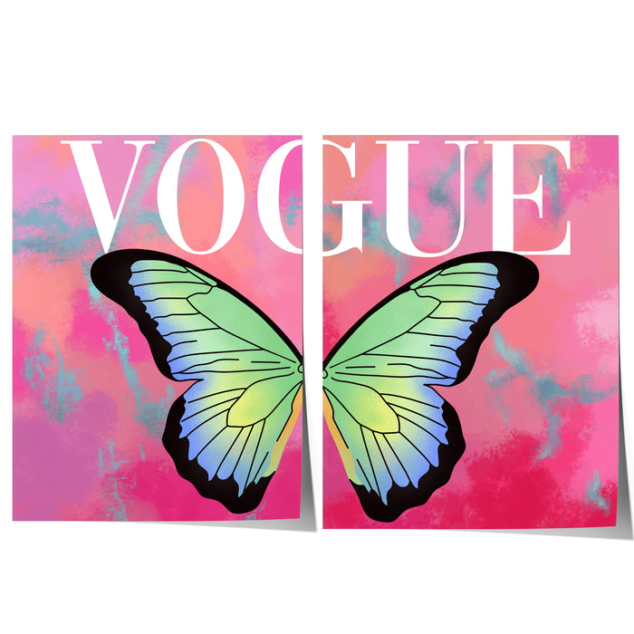 2er Vogue Schmetterling Poster – Premium Baumwolle