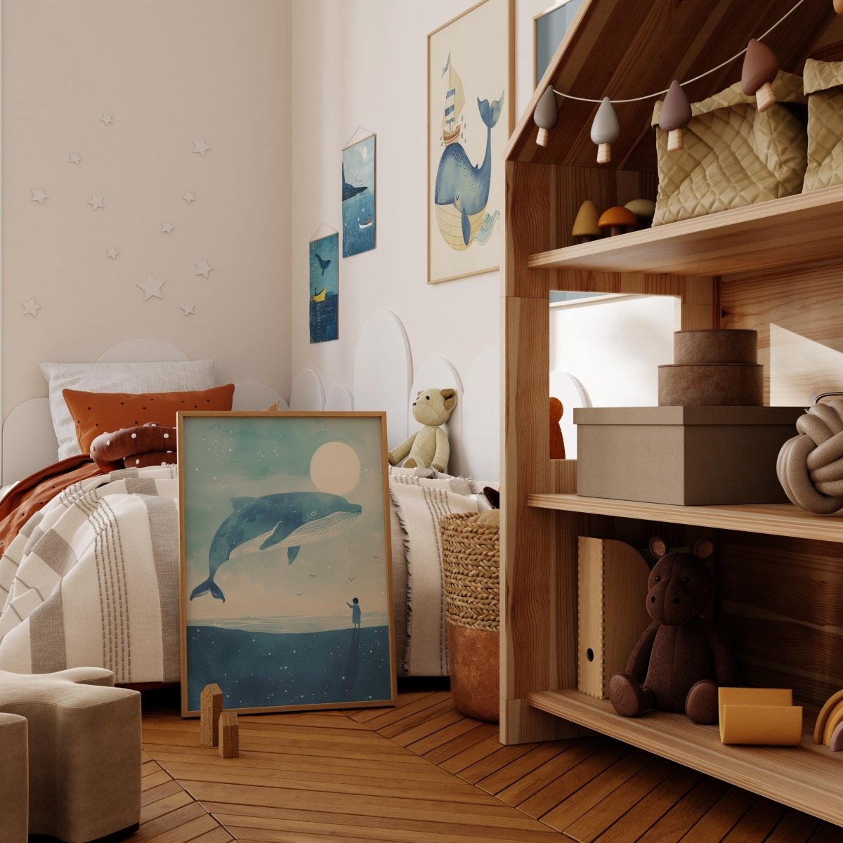 Wal Poster Kinderzimmer · Geschenkidee für Kinder ·Märchenhafte Ozeane · Traumhaftes Wal Abenteuer · Kind trifft Wal ·Deko Print ohne Rahmen - justgoodmood