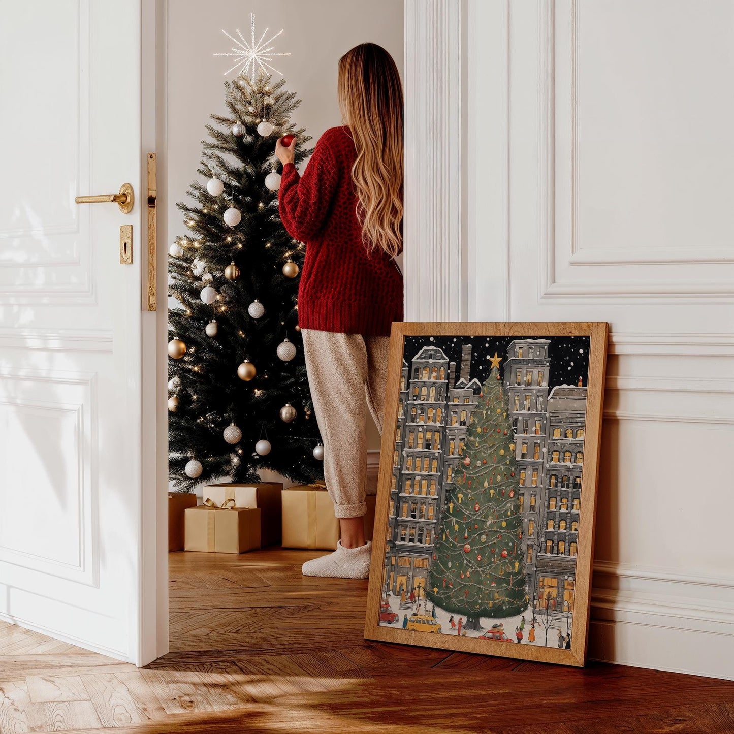 Weihnachtsbaum New York Poster · Manhattan Soho Greenwich Village · Geschenkidee · Festliche Weihnachtskunst · Dekoprint ohne Rahmen - justgoodmood