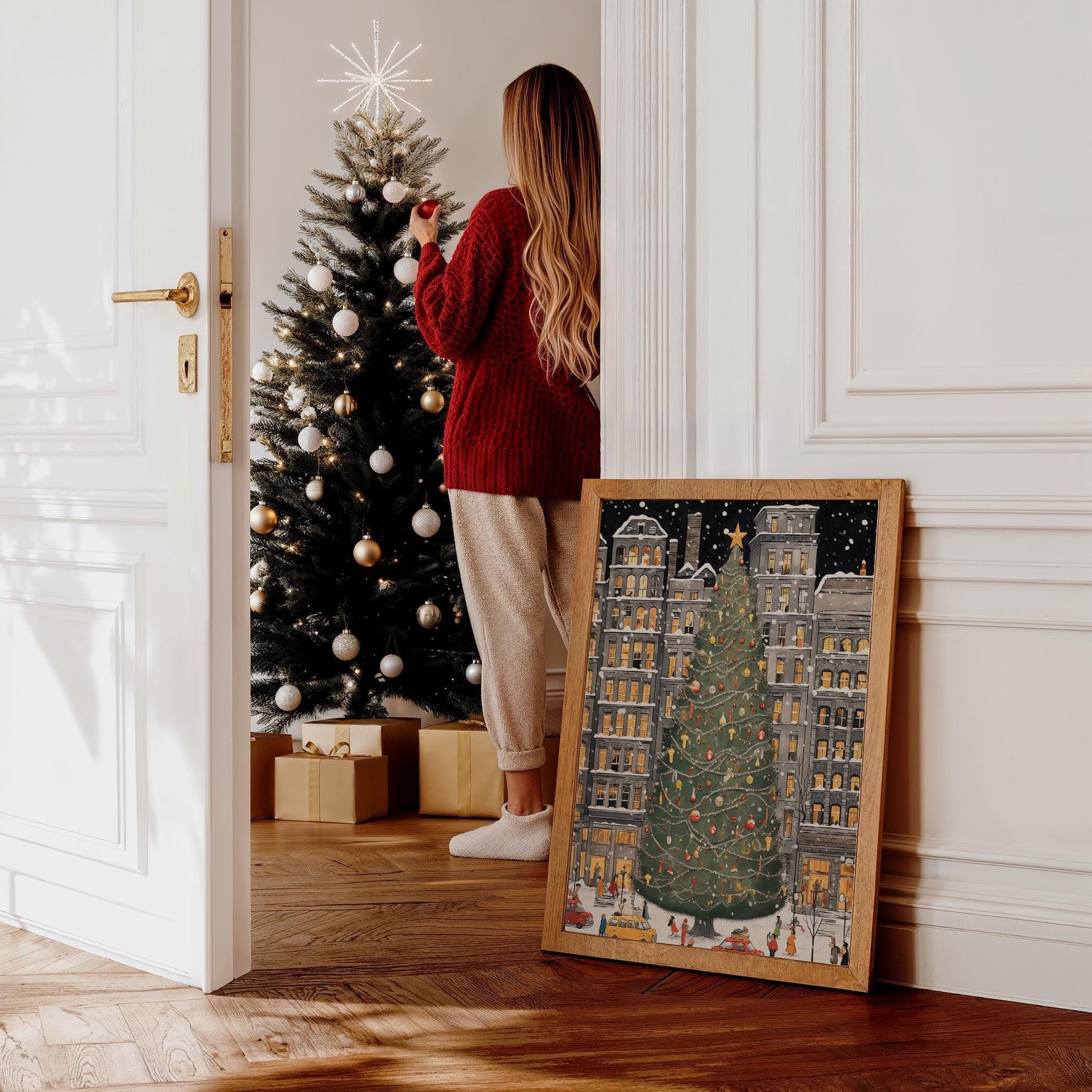 Weihnachtsbaum New York Poster · Manhattan Soho Greenwich Village · Geschenkidee · Festliche Weihnachtskunst · Dekoprint ohne Rahmen - justgoodmood