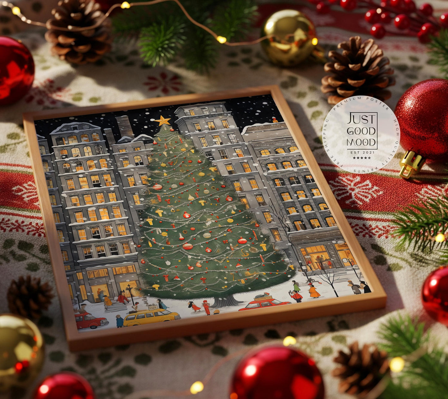 Weihnachtsbaum New York Poster · Manhattan Soho Greenwich Village · Geschenkidee · Festliche Weihnachtskunst · Dekoprint ohne Rahmen - justgoodmood
