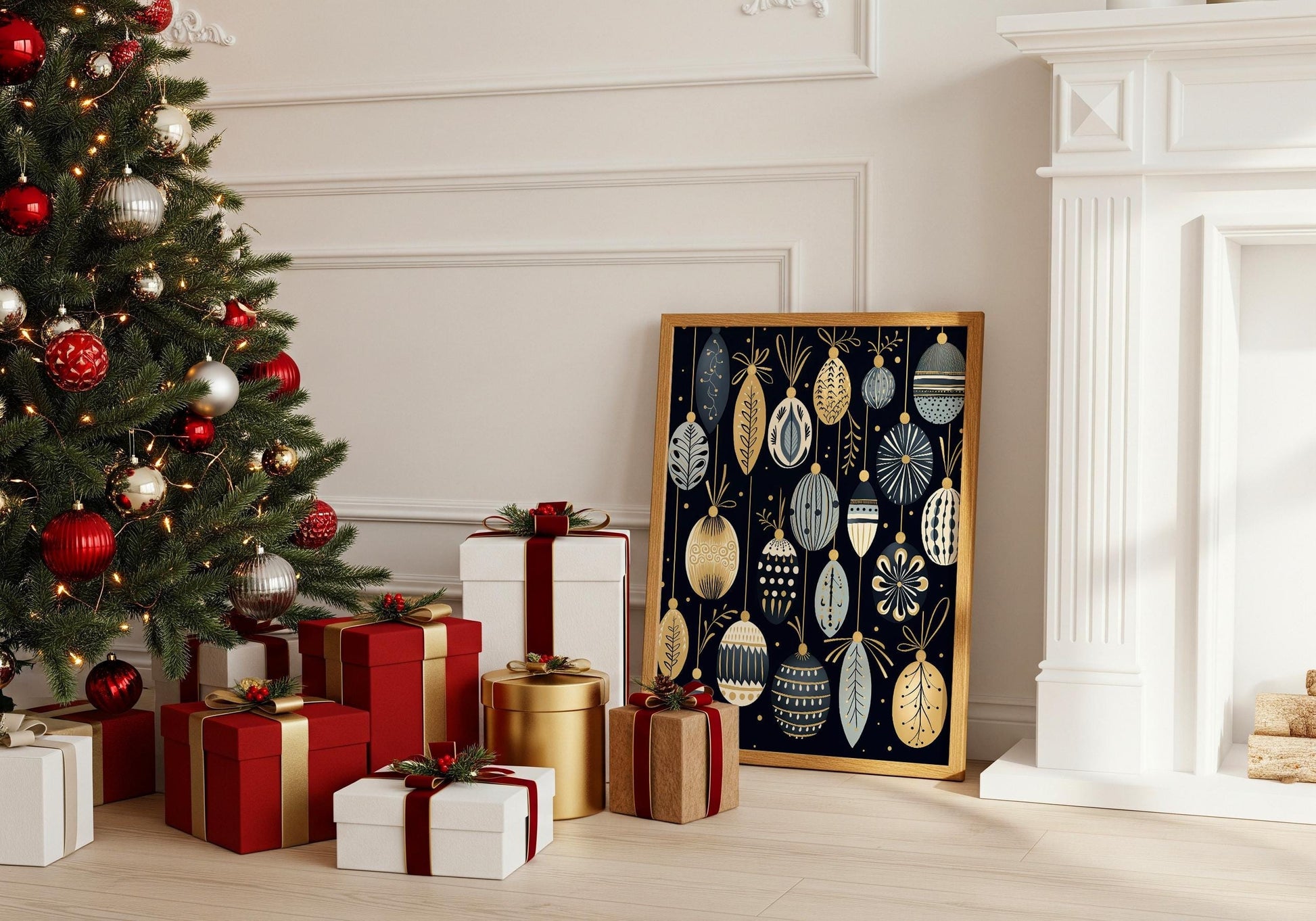 Weihnachtskugeln Poster · Geschenkidee für Weihnachtsliebhaber · Skandinavische Weihnachtsdeko · Dekoprint ohne Rahmen - justgoodmood