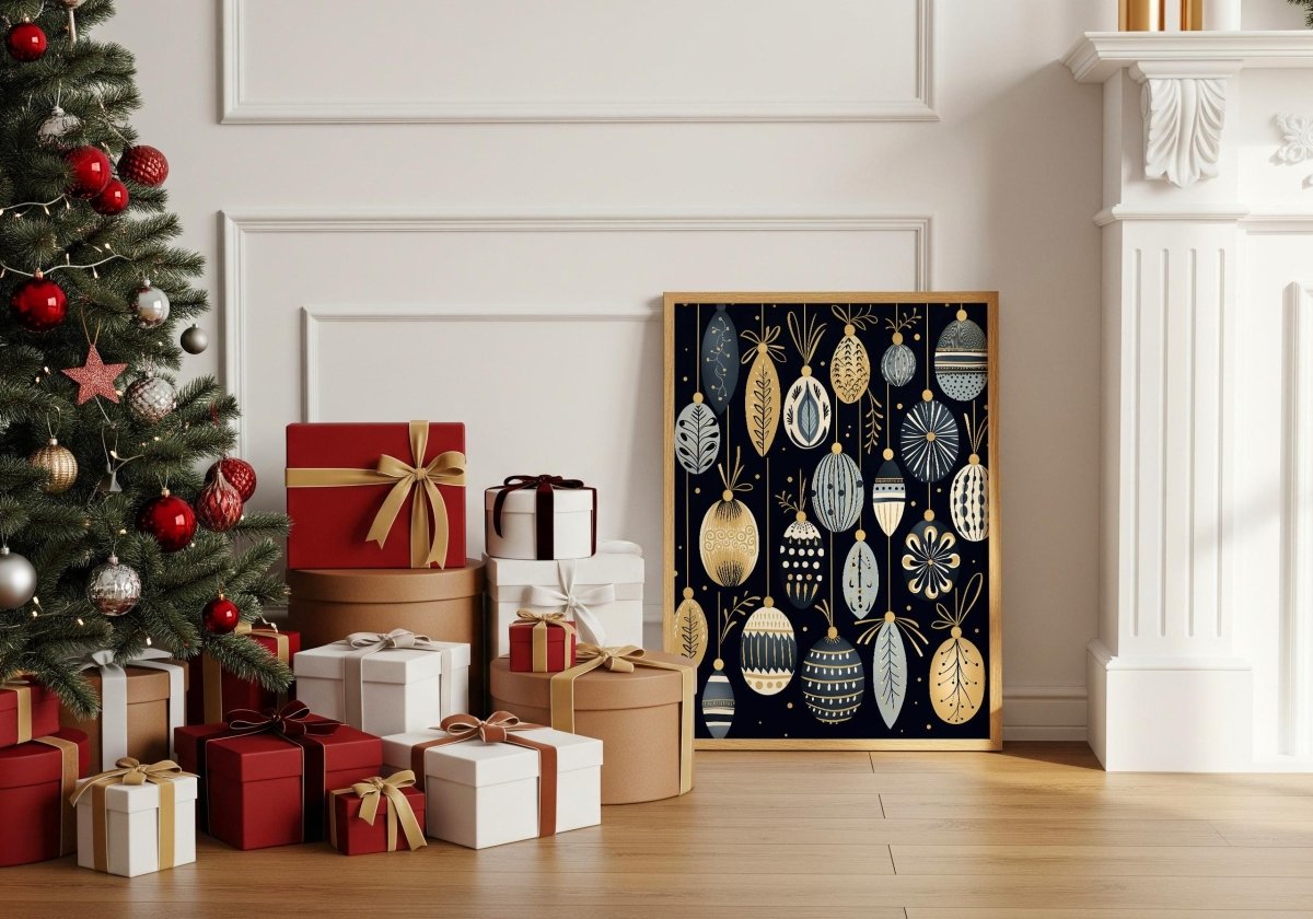 Weihnachtskugeln Poster · Geschenkidee für Weihnachtsliebhaber · Skandinavische Weihnachtsdeko · Dekoprint ohne Rahmen - justgoodmood