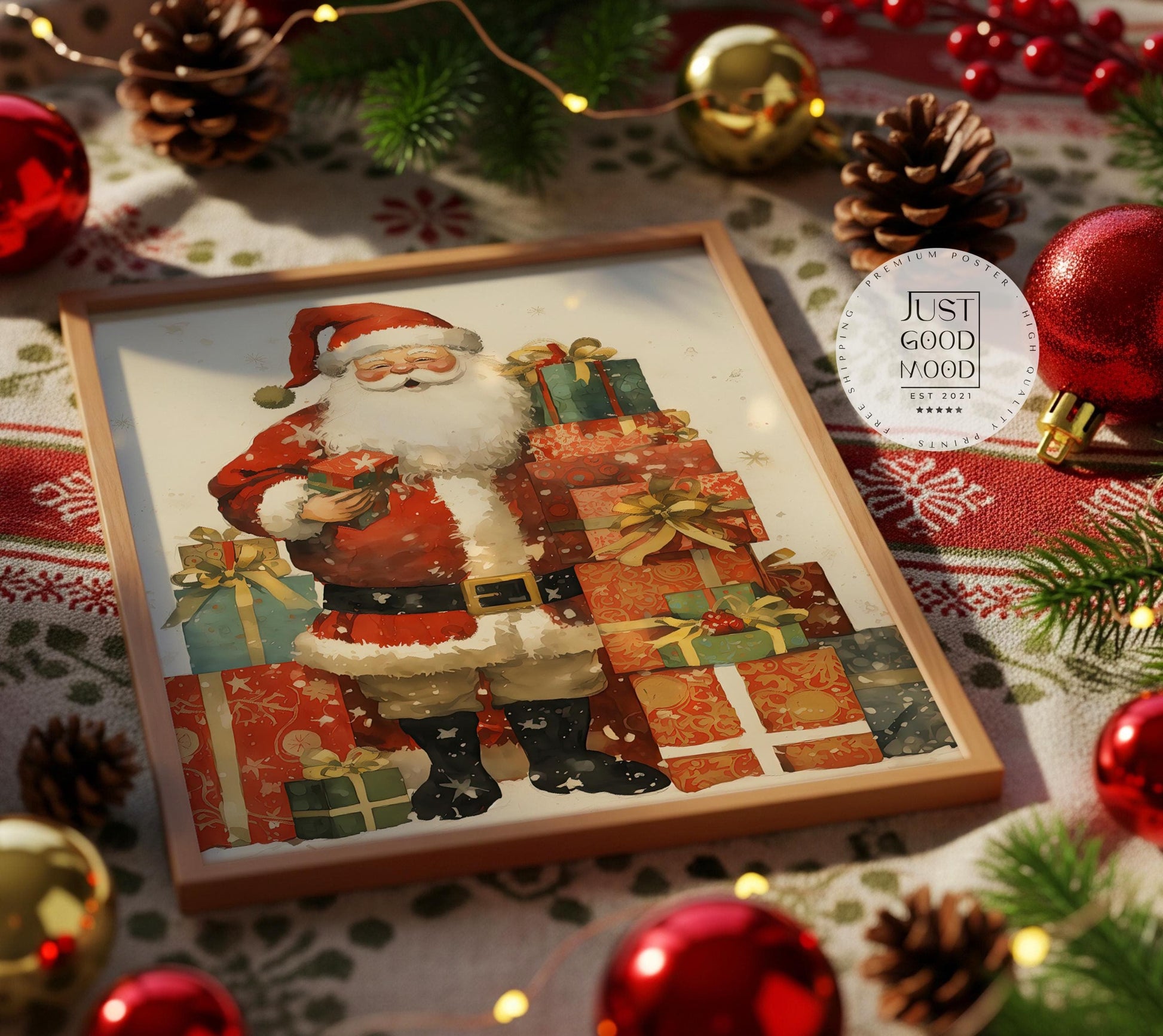 Weihnachtsmann Poster · Geschenkidee für Weihnachtsliebhaber · Dekoprint ohne Rahmen - justgoodmood