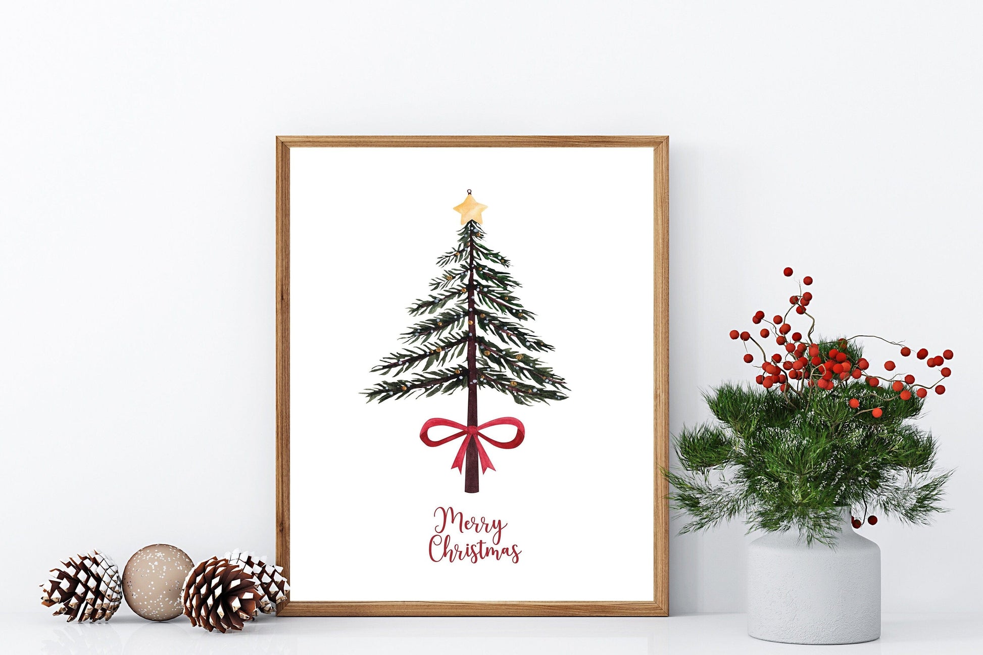 Weihnachtsposter Merry Christmas Aquarell · Geschenkidee · Weihnachtsbaum Schneemann Zuckerstange · Wand deko · Deko Print · ohne Rahmen - justgoodmood
