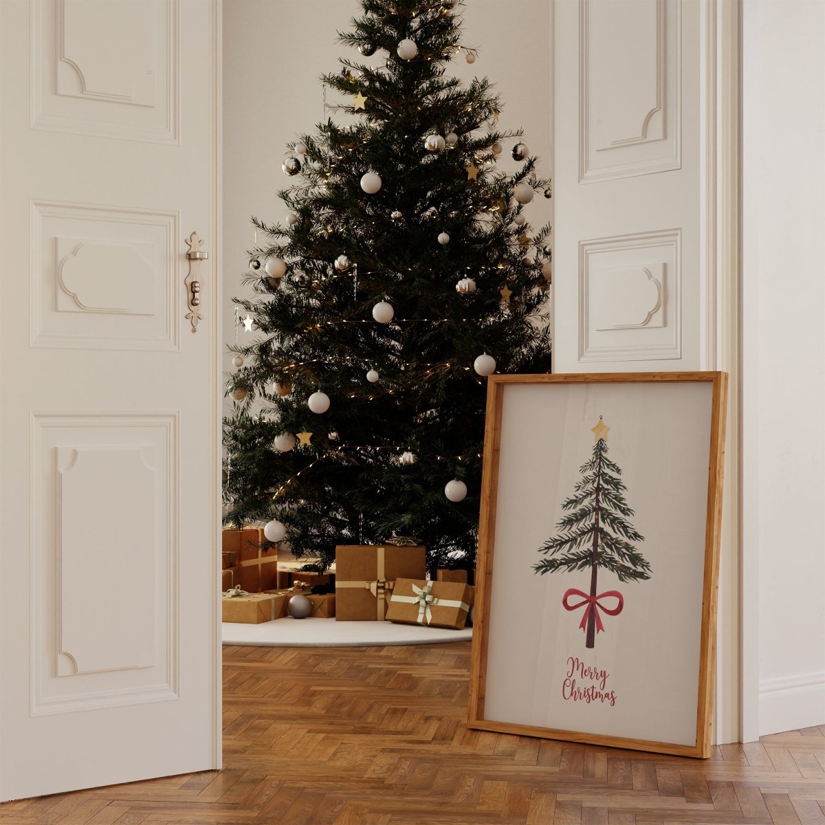 Weihnachtsposter Merry Christmas Aquarell · Geschenkidee · Weihnachtsbaum Schneemann Zuckerstange · Wand deko · Deko Print · ohne Rahmen - justgoodmood