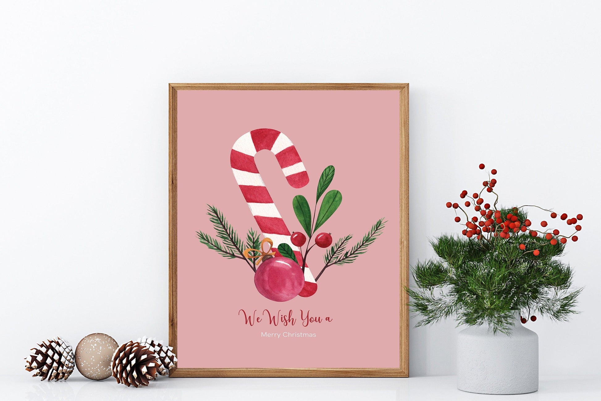 Weihnachtsposter Merry Christmas Aquarell · Geschenkidee · Weihnachtsbaum Schneemann Zuckerstange · Wand deko · Deko Print · ohne Rahmen - justgoodmood
