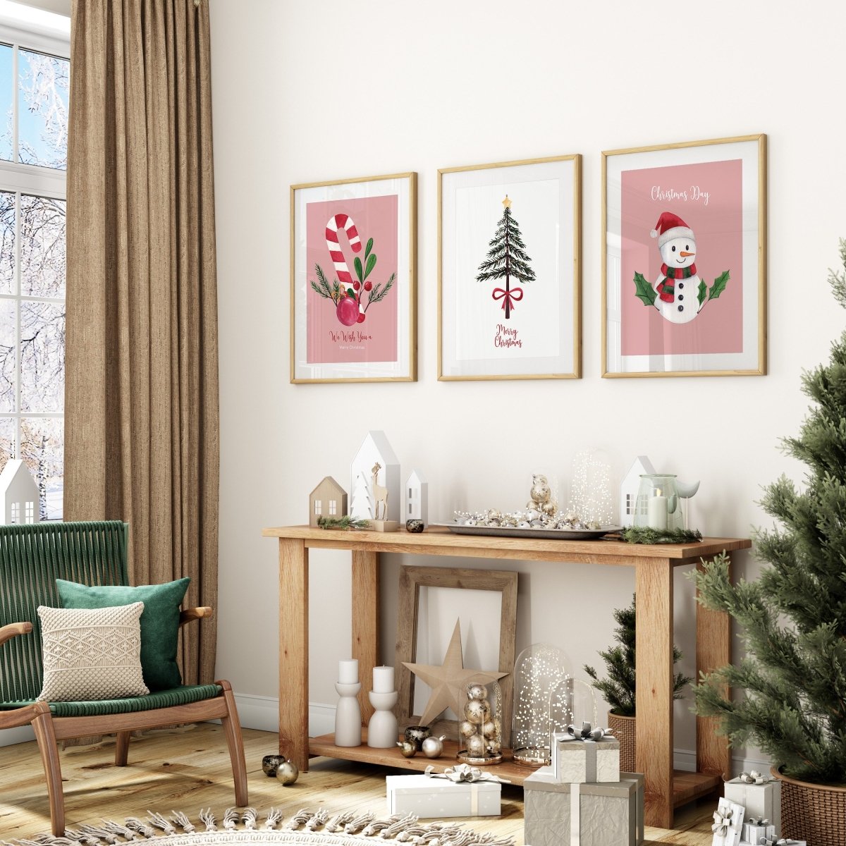 Weihnachtsposter Merry Christmas Aquarell · Geschenkidee · Weihnachtsbaum Schneemann Zuckerstange · Wand deko · Deko Print · ohne Rahmen - justgoodmood