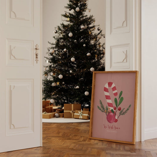 Weihnachtsposter Merry Christmas Aquarell · Geschenkidee · Weihnachtsbaum Schneemann Zuckerstange · Wand deko · Deko Print · ohne Rahmen - justgoodmood