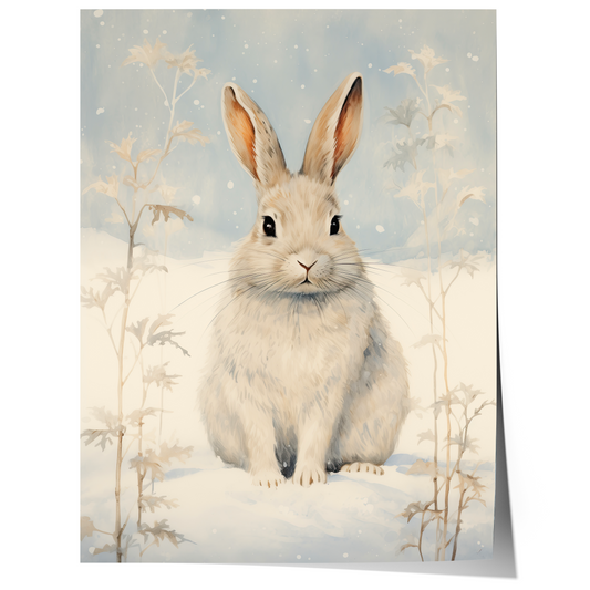 Hase Winter Poster · Niedliches Tierbild im Schnee · Geschenkidee · Skandinavische Weihnachtsdeko · Dekoprint ohne Rahmen
