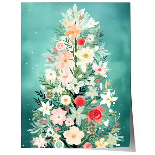 Blumen Weihnachtsbaum Poster · Winter Stadtbild Wanddeko · Geschenkidee · Festliche Weihnachtskunst · Dekoprint ohne Rahmen