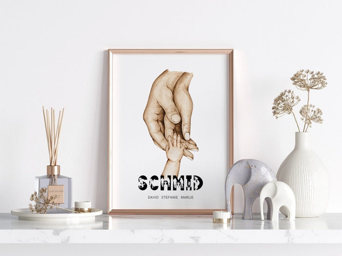 Familienposter Hände mit Namen – Premium Baumwolle