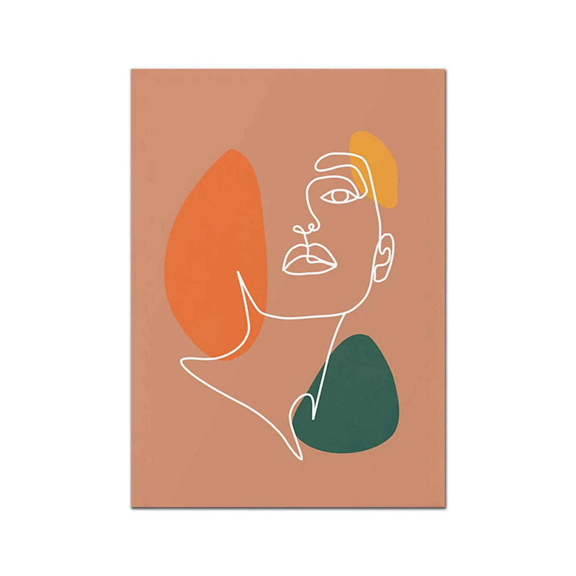 Moderne Linienzeichnung einer Frau in warmen Farben, ideal für Boho-Dekor, von justgoodmood, perfektes Poster für Ihr Zuhause.