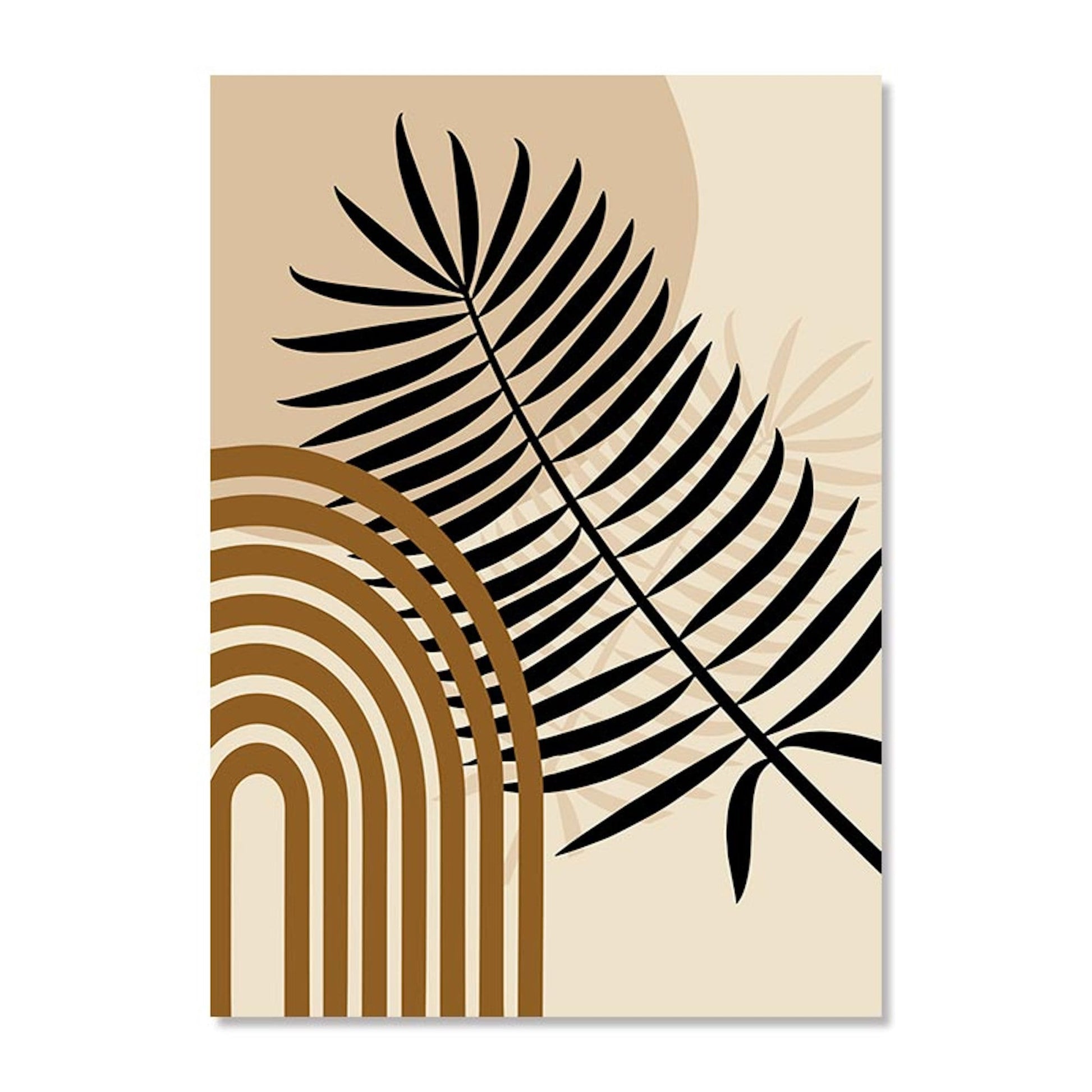 Stylisches Boho Linien Abstrakt Botanik Poster von justgoodmood, das eine elegante Palmenblatt-Grafik mit sanften Erdtönen zeigt – ideal für die Wandgestaltung im Wohnzimmer oder Schlafzimmer.